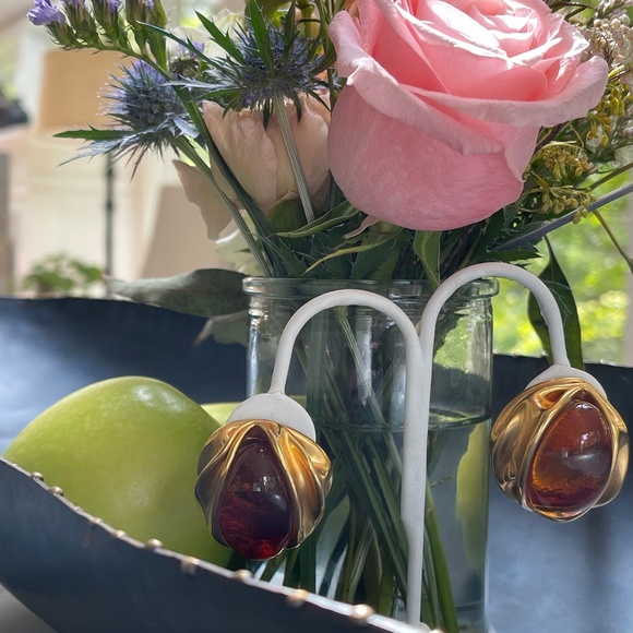 80s Vintage Serge Breton Amber Murano Glass Earrings - Picture 4 of 9